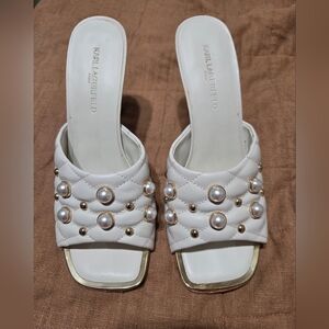 Karl Lagerfeld White Quilted Heels with Pearl Accents